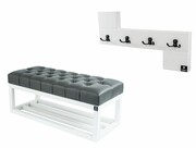 Ławka Pikowana Ekoskóra Grafit LPP-3 + Wieszak Ścienny WDC-35 Emra Wood Design