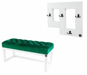 Ławka Pufa Pikowana Butelkowa Zieleń Guzik Tapicerowany LPP-2 + Wieszak Ścienny WDC-19 Kolory Emra Wood Design