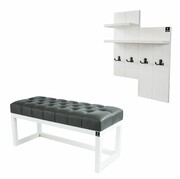 Ławka Pufa Pikowana Ekoskóra Grafit Guzik Tapicerowany LPP-2 + Wieszak Ścienny WDC-5 Kolory Emra Wood Design