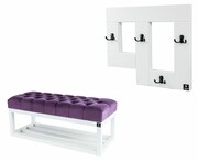 Ławka Pufa Pikowana Fioletowy Guzik Tapicerowany LPP-3 + Wieszak Ścienny WDC-19 Emra Wood Design