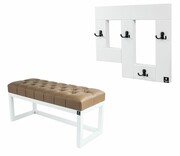 Ławka Pufa Pikowana Ekoskóra Brąz Guzik Tapicerowany LPP-2 + Wieszak Ścienny WDC-19 Kolory Emra Wood Design