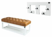 Ławka Pufa Pikowana Ekoskóra Brąz LPP-3 + Wieszak Ścienny WDC-22 Emra Wood Design