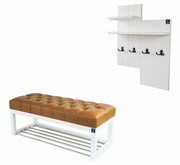 Ławka Pufa Pikowana Ekoskóra Brąz Guzik Tapicerowany LPP-4 + Wieszak Ścienny WDC-5 Kolory Emra Wood Design