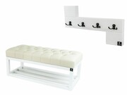 Ławka Pikowana Ekoskóra Ecru LPP-3 + Wieszak Ścienny WDC-35 Emra Wood Design