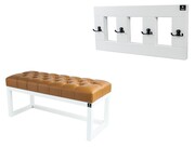 Ławka Pufa Pikowana Ekoskóra Brąz LPP-2 + Wieszak Ścienny WDC-17 Kolory Emra Wood Design
