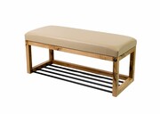 Ławeczka Pufa Tapicerowana Siedzisko Gładkie Ekoskóra Beż Dębowa Loft LPG-4 Rozmiary od 50 cm do 200 cm Emra Wood Design