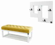 Ławeczka Pufa Pikowana Żółty Guzik Tapicerowany LPP-4 + Wieszak Ścienny WDC-19 Kolory Emra Wood Design