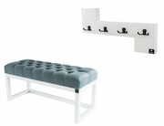 Ławka Pufa Pikowana Popiel Guzik Tapicerowany LPP-2 + Wieszak Ścienny WDC-35 Kolory Emra Wood Design