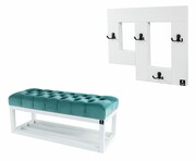 Ławka Pufa Pikowana Mięta Guzik Tapicerowany LPP-3 + Wieszak Ścienny WDC-19 Emra Wood Design