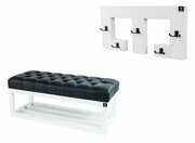 Ławka Pufa Pikowana Ekoskóra Czarna LPP-3 + Wieszak Ścienny WDC-22 Emra Wood Design