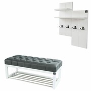 Ławka Pufa Pikowana Ekoskóra Grafit Guzik Tapicerowany LPP-4 + Wieszak Ścienny WDC-5 Kolory Emra Wood Design
