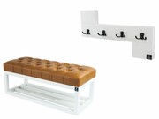 Ławka Pikowana Ekoskóra Brąz LPP-3 + Wieszak Ścienny WDC-35 Emra Wood Design