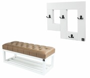 Ławka Pufa Pikowana Ekoskóra Brąz Guzik Tapicerowany LPP-3 + Wieszak Ścienny WDC-19 Emra Wood Design