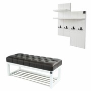 Ławka Pufa Pikowana Ekoskóra Brąz Guzik Tapicerowany LPP-4 + Wieszak Ścienny WDC-5 Kolory Emra Wood Design