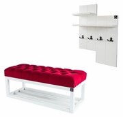 Ławka Pufa Pikowana Czerwony Guzik Tapicerowany LPP-3 + Wieszak Ścienny WDC-5 Kolory Emra Wood Design