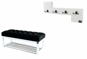 Ławka Pufa Pikowana Czarna Guzik Tapicerowany LPP-4 + Wieszak Ścienny WDC-35 Kolory Emra Wood Design