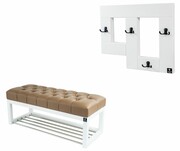 Ławeczka Pufa Pikowana Ekoskóra Cappuccino Guzik Tapicerowany LPP-4 + Wieszak Ścienny WDC-19 Kolory Emra Wood Design