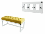 Ławka Pufa Pikowana Żółcień Cytrynowa LPP-2 + Wieszak Ścienny WDC-17 Kolory Emra Wood Design
