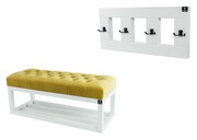 Ławka Pufa Pikowana Żółcień Cytrynowa LPP-3 + Wieszak Ścienny WDC-17 Emra Wood Design