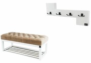 Ławka Pufa Pikowana Cappuccino Guzik Tapicerowany LPP-4 + Wieszak Ścienny WDC-35 Kolory Emra Wood Design