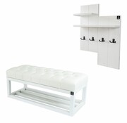 Ławka Pufa Pikowana Ekoskóra Biała Guzik Tapicerowany LPP-3 + Wieszak Ścienny WDC-5 Kolory Emra Wood Design