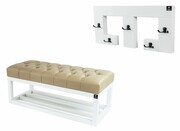 Ławka Pufa Pikowana Ekoskóra Beż LPP-3 + Wieszak Ścienny WDC-22 Emra Wood Design