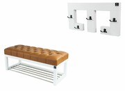 Ławka Pufa Pikowana Ekoskóra Brąz Guzik Tapicerowany LPP-4 + Wieszak Ścienny WDC-22 Kolory Emra Wood Design
