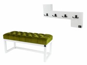 Ławka Pufa Pikowana Zielony Guzik Tapicerowany LPP-2 + Wieszak Ścienny WDC-35 Kolory Emra Wood Design