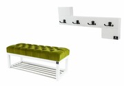 Ławka Pufa Pikowana Zielony Guzik Tapicerowany LPP-4 + Wieszak Ścienny WDC-35 Kolory Emra Wood Design