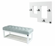 Ławeczka Pufa Pikowana Ekoskóra Popiel Guzik Tapicerowany LPP-4 + Wieszak Ścienny WDC-19 Kolory Emra Wood Design