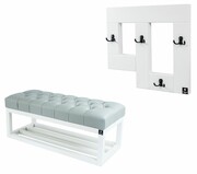 Ławka Pufa Pikowana Ekoskóra Popiel Guzik Tapicerowany LPP-3 + Wieszak Ścienny WDC-19 Emra Wood Design