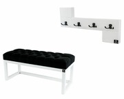 Ławka Pufa Pikowana Czarna Guzik Tapicerowany LPP-2 + Wieszak Ścienny WDC-35 Kolory Emra Wood Design