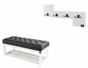 Ławka Pufa Pikowana Ekoskóra Brąz Guzik Tapicerowany LPP-4 + Wieszak Ścienny WDC-35 Kolory Emra Wood Design