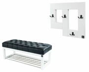 Ławeczka Pufa Pikowana Ekoskóra Czarny Guzik Tapicerowany LPP-4 + Wieszak Ścienny WDC-19 Kolory Emra Wood Design