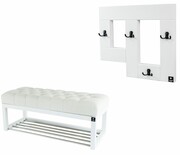 Ławeczka Pufa Pikowana Biały Guzik Tapicerowany LPP-4 + Wieszak Ścienny WDC-19 Kolory Emra Wood Design