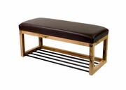 Ławeczka Pufa Tapicerowana Siedzisko Gładkie Ekoskóra Brązowa Dębowa Loft LPG-4 Rozmiary od 50 cm do 200 cm Emra Wood Design