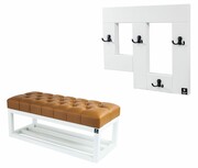 Ławka Pufa Pikowana Ekoskóra Brąz Guzik Tapicerowany LPP-3 + Wieszak Ścienny WDC-19 Emra Wood Design