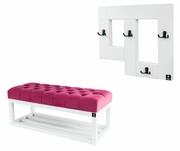 Ławka Pufa Pikowana Różowy Guzik Tapicerowany LPP-3 + Wieszak Ścienny WDC-19 Emra Wood Design