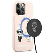 Etui Karl Lagerfeld Silicone Ikonik Karl&Choupette MagSafe na iPhone 13 Pro / iPhone 13 - jasnoróżowe Karl Lagerfeld