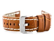 Pasek skórzany do zegarka W49 - camel/białe - 24mm Pacific