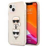 Etui Karl Lagerfeld Glitter Karl's & Choupette Head na iPhone 13 mini - złote Karl Lagerfeld