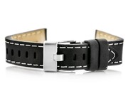 Pasek skórzany do zegarka W25 - czarny/białe - 20mm Pacific