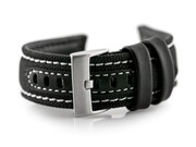 Pasek skórzany do zegarka W34 - PREMIUM - czarny/białe - 22mm Pacific