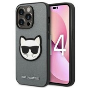 Etui Karl Lagerfeld Saffiano Choupette Head Patch na iPhone 14 Pro - srebrne Karl Lagerfeld