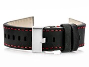 Pasek skórzany do zegarka W25 - czarny/czerwone - 20mm Pacific