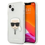Etui Karl Lagerfeld Glitter Karl's Head na iPhone 13 mini - srebrne Karl Lagerfeld