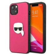 Etui Karl Lagerfeld Leather Ikonik Karl's Head Metal na iPhone 13 mini - różowe Karl Lagerfeld