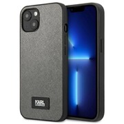 Etui Karl Lagerfeld Saffiano Plaque na iPhone 13 mini - srebrne Karl Lagerfeld