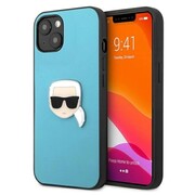 Etui Karl Lagerfeld Leather Ikonik Karl's Head Metal na iPhone 13 mini - niebieskie Karl Lagerfeld