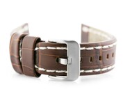 Pasek skórzany do zegarka W49 - ciemny brąz/białe - 24mm Pacific